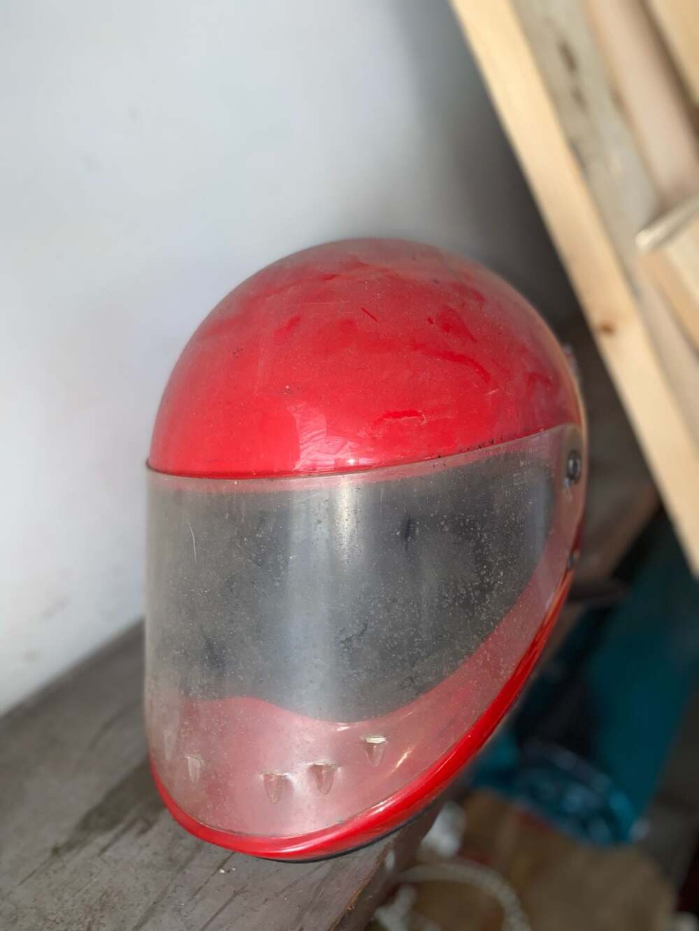 Vintage Red Full Face Motorcycle Helmet DOT Approved